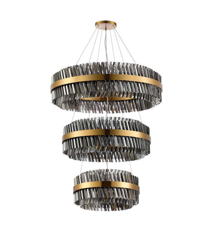 Lysander 3 Tier 60cm + 80cm + 1m Pendant 18 + 24 + 32 Light G9 Brass/Smoke Item Weight: 70kg-7