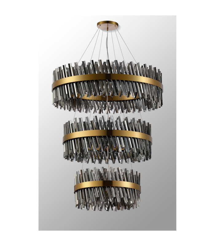 Lysander 3 Tier 60cm + 80cm + 1m Pendant 18 + 24 + 32 Light G9 Brass/Smoke Item Weight: 70kg-8