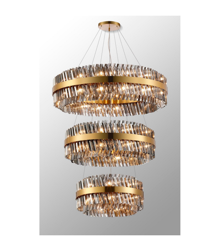 Lysander 3 Tier 60cm + 80cm + 1m Pendant 18 + 24 + 32 Light G9 Brass/Smoke Item Weight: 70kg-9