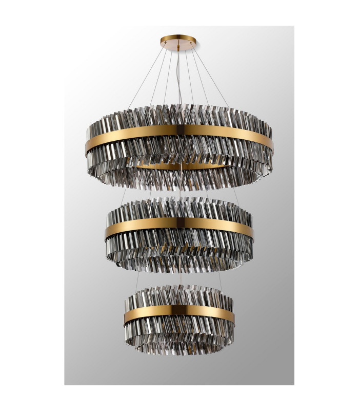 Lysander 3 Tier 60cm + 80cm + 1m Pendant 18 + 24 + 32 Light G9 Brass/Smoke Item Weight: 70kg-10