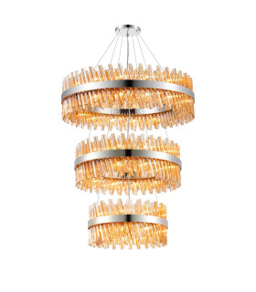 Lysander 3 Tier 60cm + 80cm + 1m Pendant 18 + 24 + 32 Light G9 Polished Nickel/Amber Item Weight: 70kg-1