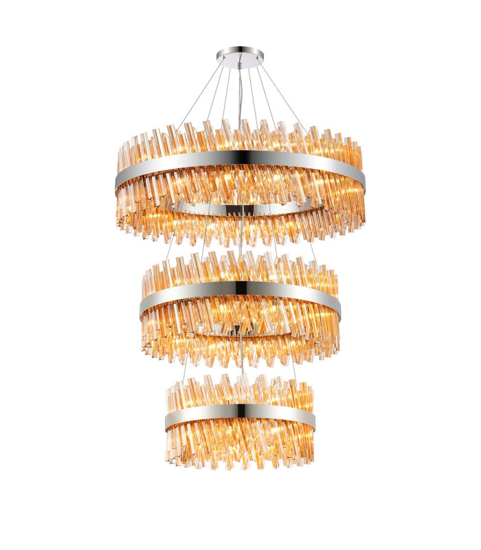 Lysander 3 Tier 60cm + 80cm + 1m Pendant 18 + 24 + 32 Light G9 Polished Nickel/Amber Item Weight: 70kg-1
