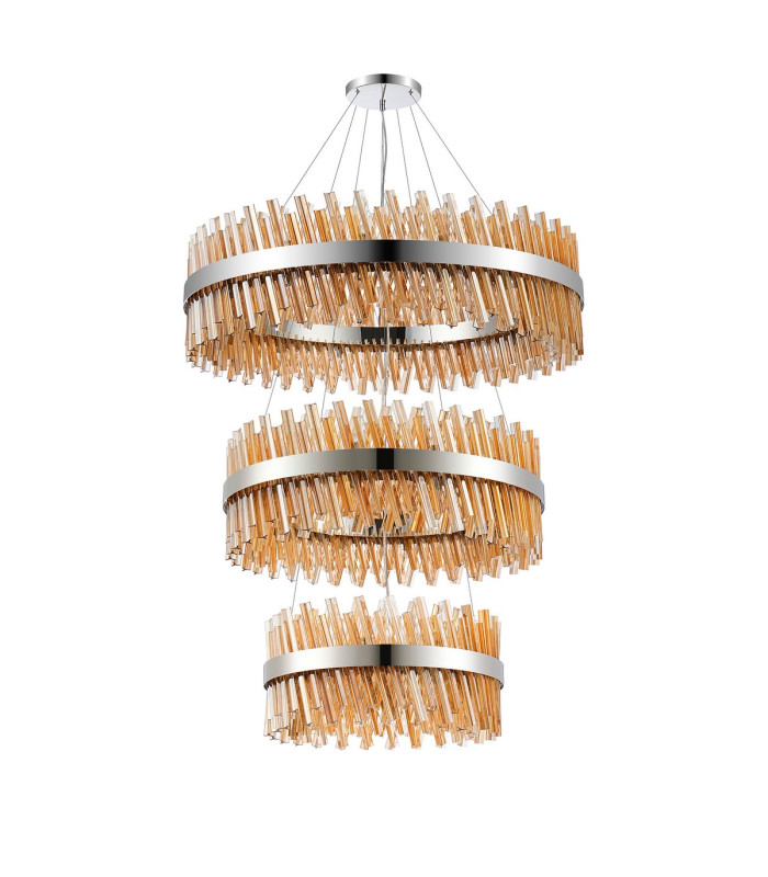 Lysander 3 Tier 60cm + 80cm + 1m Pendant 18 + 24 + 32 Light G9 Polished Nickel/Amber Item Weight: 70kg-4