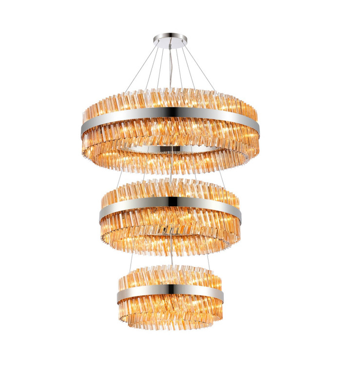 Lysander 3 Tier 60cm + 80cm + 1m Pendant 18 + 24 + 32 Light G9 Polished Nickel/Amber Item Weight: 70kg-5