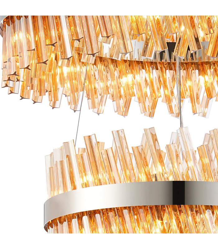 Lysander 3 Tier 60cm + 80cm + 1m Pendant 18 + 24 + 32 Light G9 Polished Nickel/Amber Item Weight: 70kg-6