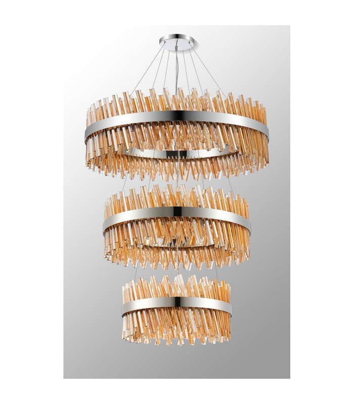 Lysander 3 Tier 60cm + 80cm + 1m Pendant 18 + 24 + 32 Light G9 Polished Nickel/Amber Item Weight: 70kg-10