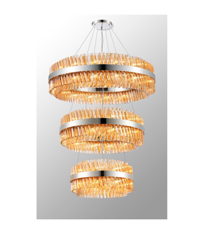 Lysander 3 Tier 60cm + 80cm + 1m Pendant 18 + 24 + 32 Light G9 Polished Nickel/Amber Item Weight: 70kg-11