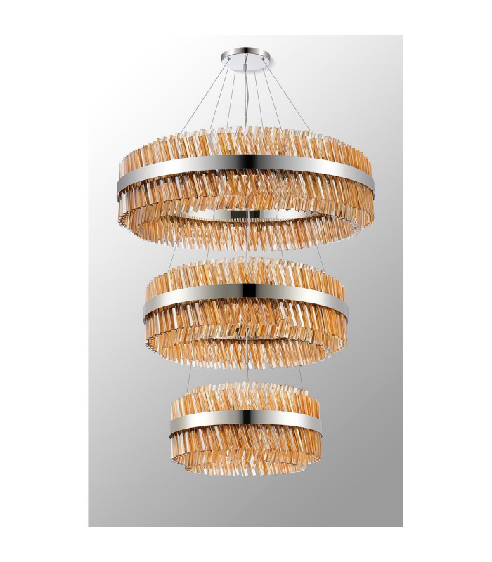 Lysander 3 Tier 60cm + 80cm + 1m Pendant 18 + 24 + 32 Light G9 Polished Nickel/Amber Item Weight: 70kg-12