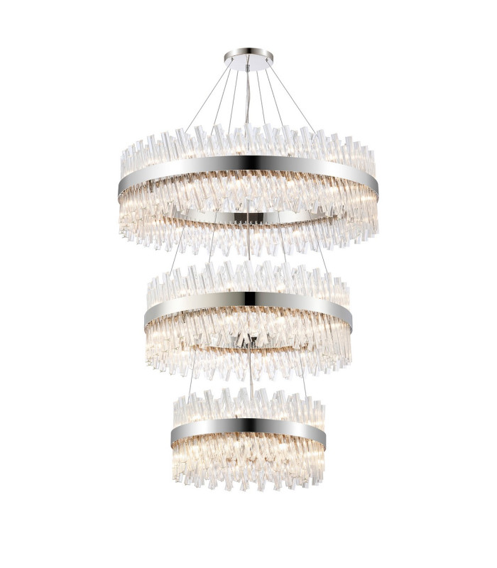 Lysander 3 Tier 60cm + 80cm + 1m Pendant 18 + 24 + 32 Light G9 Polished Nickel/Clear Item Weight: 70kg-1