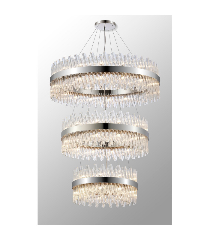 Lysander 3 Tier 60cm + 80cm + 1m Pendant 18 + 24 + 32 Light G9 Polished Nickel/Clear Item Weight: 70kg-3