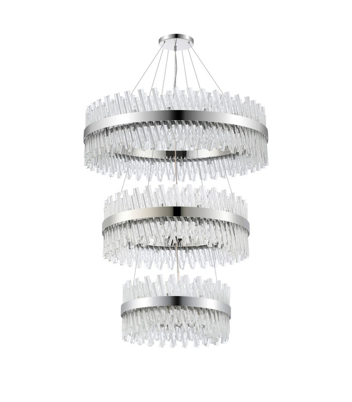 Lysander 3 Tier 60cm + 80cm + 1m Pendant 18 + 24 + 32 Light G9 Polished Nickel/Clear Item Weight: 70kg-4