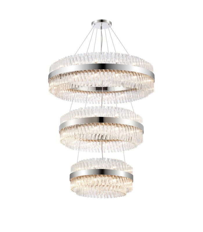 Lysander 3 Tier 60cm + 80cm + 1m Pendant 18 + 24 + 32 Light G9 Polished Nickel/Clear Item Weight: 70kg-5