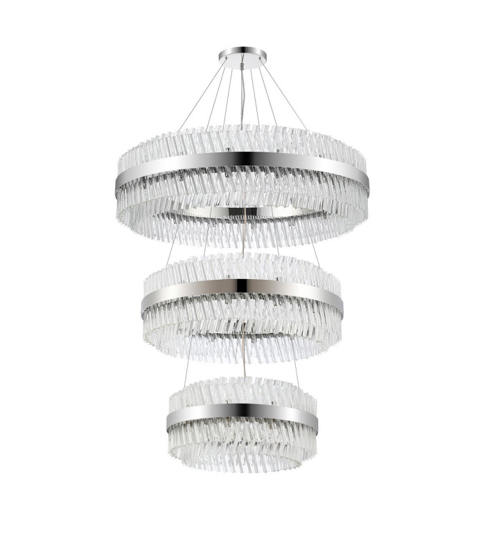 Lysander 3 Tier 60cm + 80cm + 1m Pendant 18 + 24 + 32 Light G9 Polished Nickel/Clear Item Weight: 70kg-9