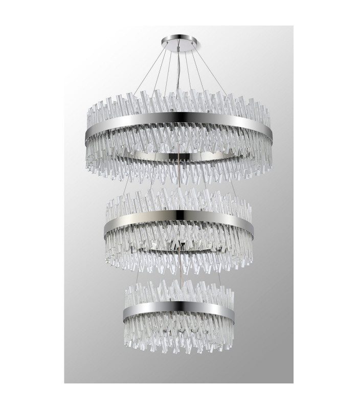 Lysander 3 Tier 60cm + 80cm + 1m Pendant 18 + 24 + 32 Light G9 Polished Nickel/Clear Item Weight: 70kg-10