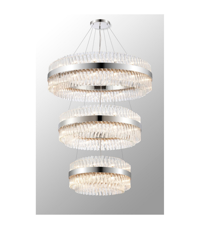 Lysander 3 Tier 60cm + 80cm + 1m Pendant 18 + 24 + 32 Light G9 Polished Nickel/Clear Item Weight: 70kg-11