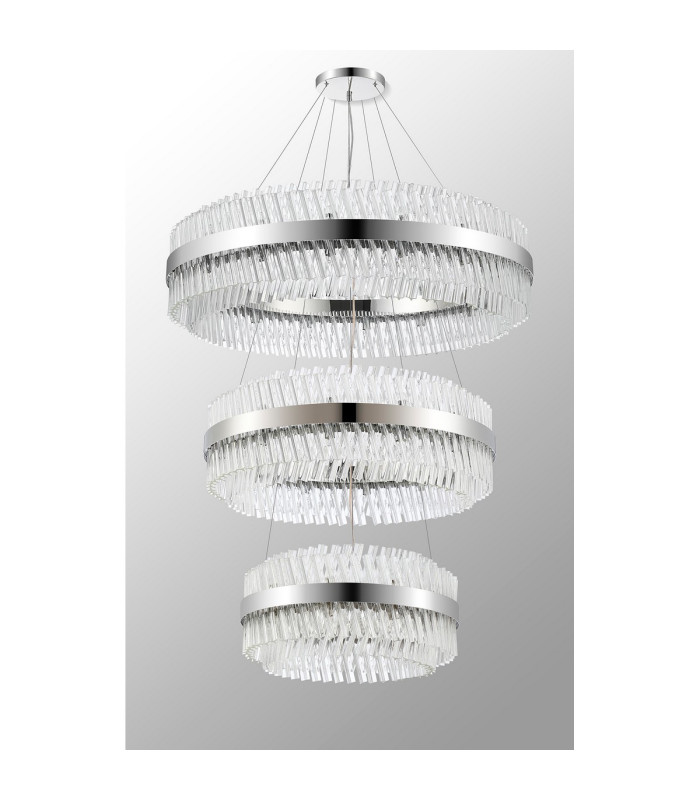 Lysander 3 Tier 60cm + 80cm + 1m Pendant 18 + 24 + 32 Light G9 Polished Nickel/Clear Item Weight: 70kg-12
