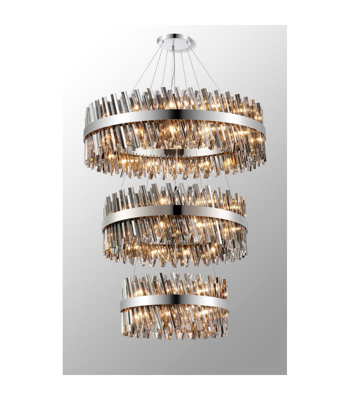 Lysander 3 Tier 60cm + 80cm + 1m Pendant 18 + 24 + 32 Light G9 Polished Nickel/Smoke Item Weight: 70kg-3