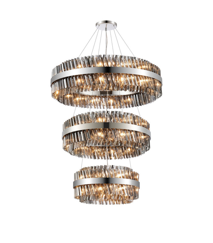 Lysander 3 Tier 60cm + 80cm + 1m Pendant 18 + 24 + 32 Light G9 Polished Nickel/Smoke Item Weight: 70kg-5