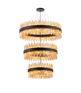 Lysander 3 Tier 60cm + 80cm + 1m Pendant 18 + 24 + 32 Light G9 Satin Black/Amber Item Weight: 70kg-1