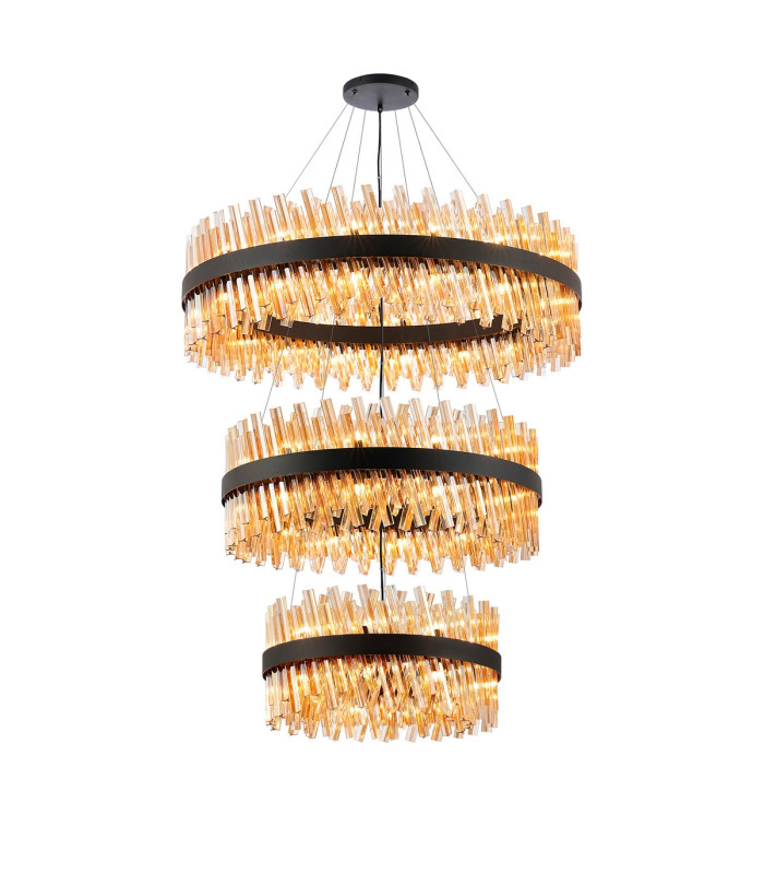 Lysander 3 Tier 60cm + 80cm + 1m Pendant 18 + 24 + 32 Light G9 Satin Black/Amber Item Weight: 70kg-1