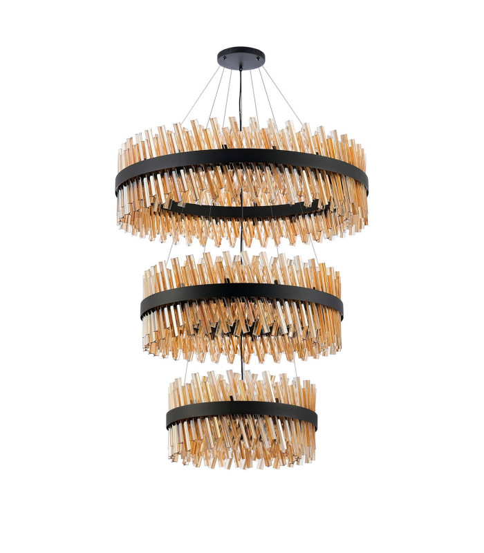 Lysander 3 Tier 60cm + 80cm + 1m Pendant 18 + 24 + 32 Light G9 Satin Black/Amber Item Weight: 70kg-4