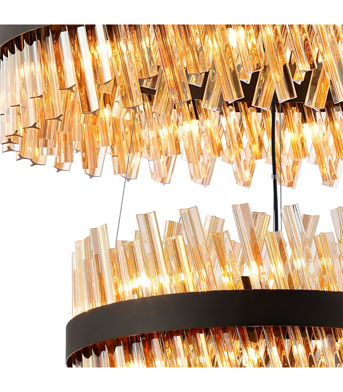 Lysander 3 Tier 60cm + 80cm + 1m Pendant 18 + 24 + 32 Light G9 Satin Black/Amber Item Weight: 70kg-6