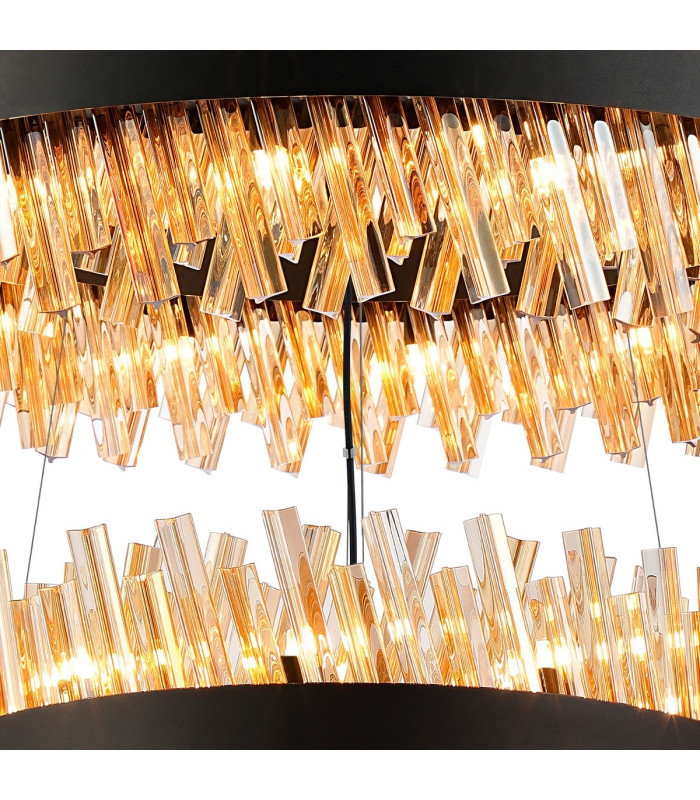 Lysander 3 Tier 60cm + 80cm + 1m Pendant 18 + 24 + 32 Light G9 Satin Black/Amber Item Weight: 70kg-8
