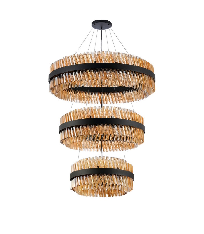 Lysander 3 Tier 60cm + 80cm + 1m Pendant 18 + 24 + 32 Light G9 Satin Black/Amber Item Weight: 70kg-9