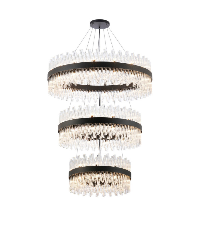 Lysander 3 Tier 60cm + 80cm + 1m Pendant 18 + 24 + 32 Light G9 Satin Black/Clear Item Weight: 70kg-1