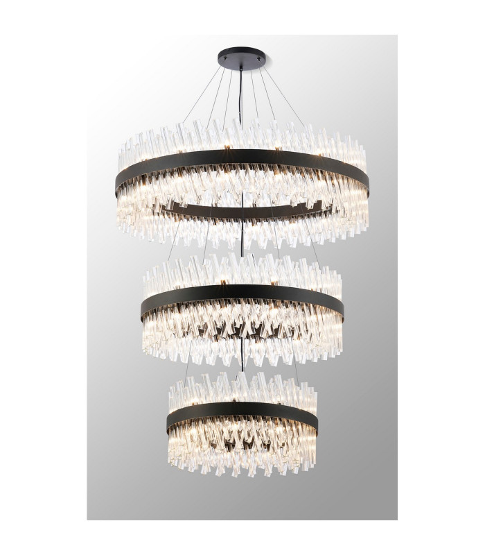 Lysander 3 Tier 60cm + 80cm + 1m Pendant 18 + 24 + 32 Light G9 Satin Black/Clear Item Weight: 70kg-3