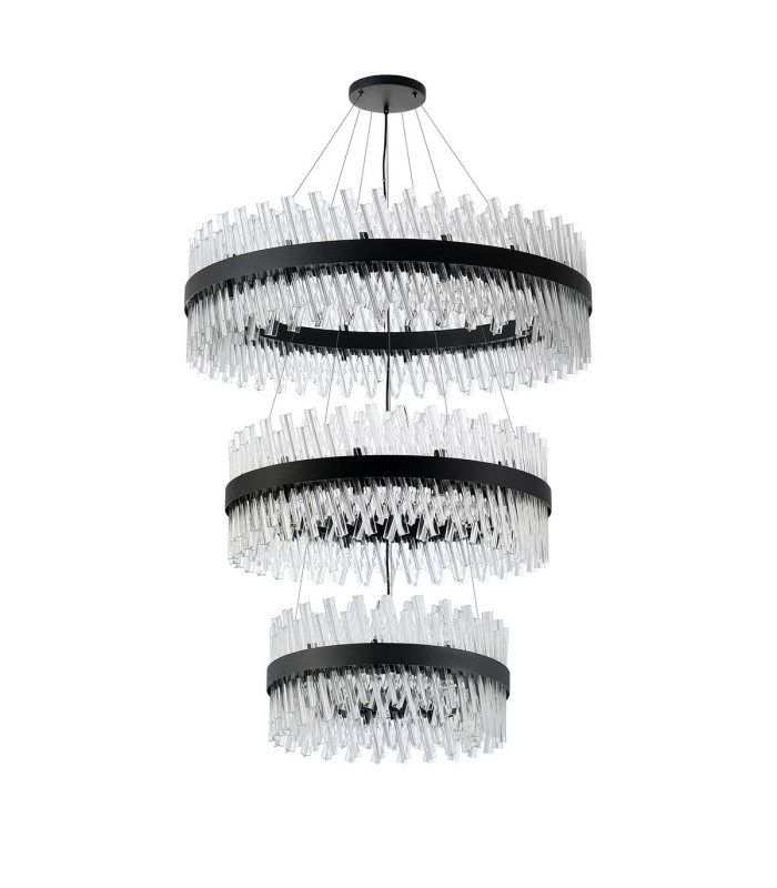 Lysander 3 Tier 60cm + 80cm + 1m Pendant 18 + 24 + 32 Light G9 Satin Black/Clear Item Weight: 70kg-4