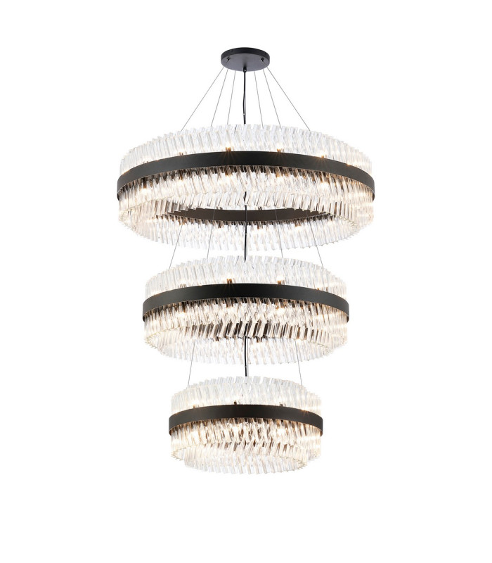 Lysander 3 Tier 60cm + 80cm + 1m Pendant 18 + 24 + 32 Light G9 Satin Black/Clear Item Weight: 70kg-5