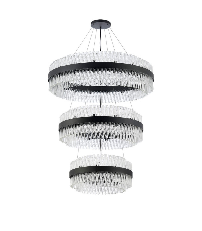 Lysander 3 Tier 60cm + 80cm + 1m Pendant 18 + 24 + 32 Light G9 Satin Black/Clear Item Weight: 70kg-9