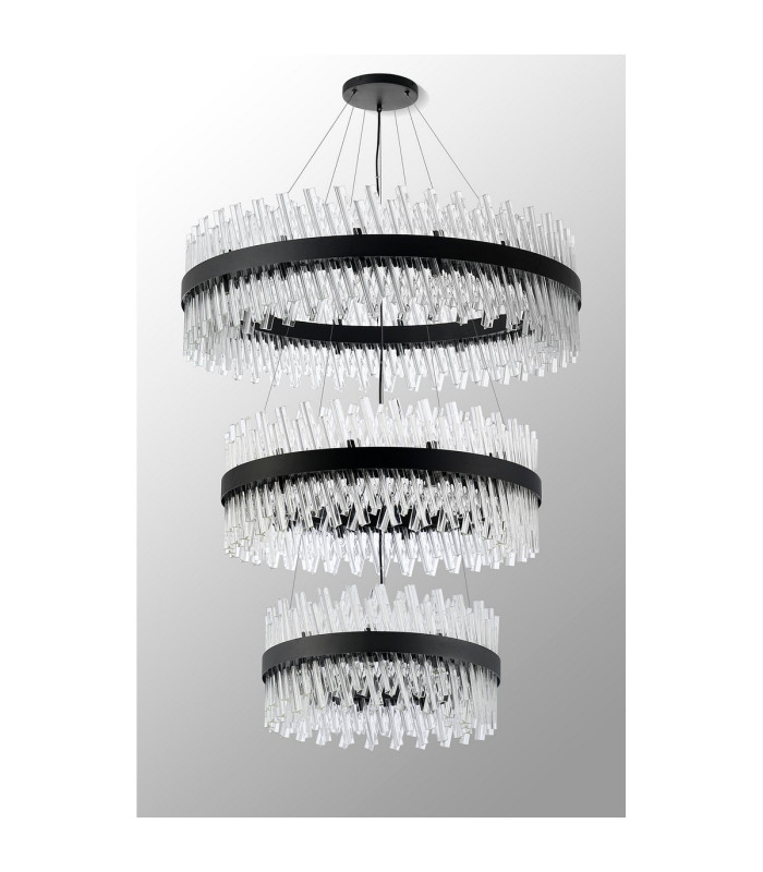 Lysander 3 Tier 60cm + 80cm + 1m Pendant 18 + 24 + 32 Light G9 Satin Black/Clear Item Weight: 70kg-10