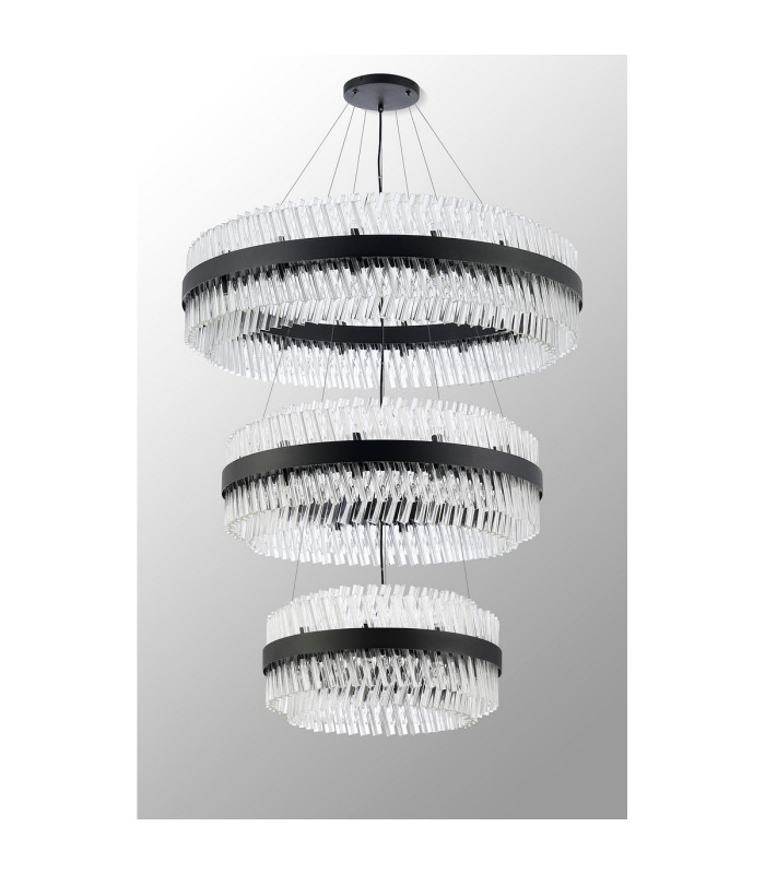 Lysander 3 Tier 60cm + 80cm + 1m Pendant 18 + 24 + 32 Light G9 Satin Black/Clear Item Weight: 70kg-12
