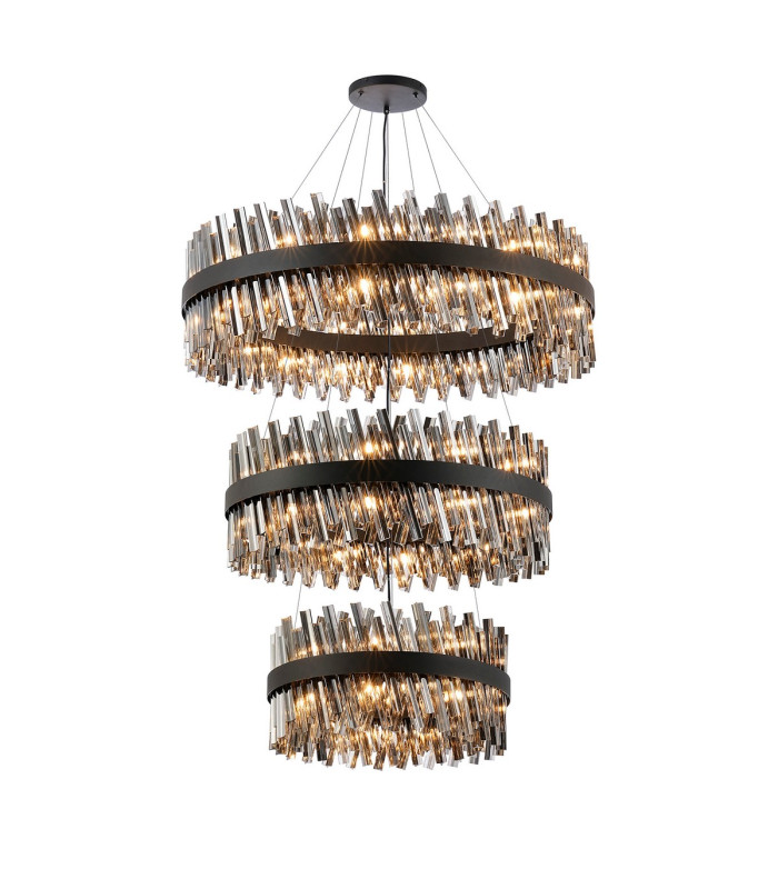 Lysander 3 Tier 60cm + 80cm + 1m Pendant 18 + 24 + 32 Light G9 Satin Black/Smoke Item Weight: 70kg-1
