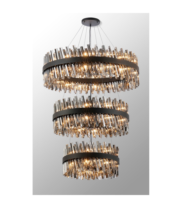 Lysander 3 Tier 60cm + 80cm + 1m Pendant 18 + 24 + 32 Light G9 Satin Black/Smoke Item Weight: 70kg-3