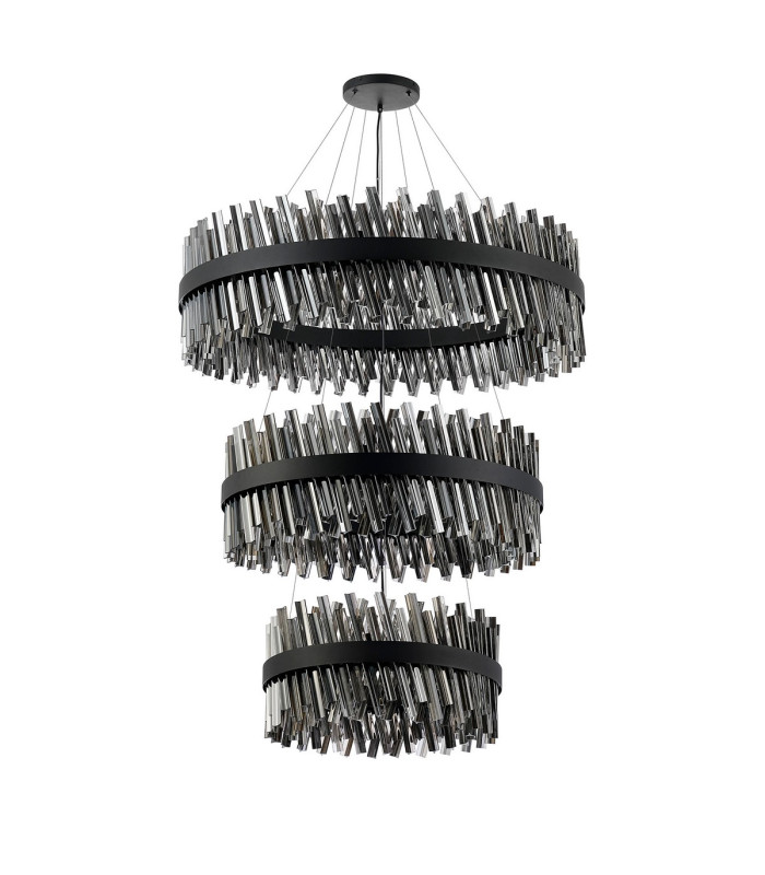Lysander 3 Tier 60cm + 80cm + 1m Pendant 18 + 24 + 32 Light G9 Satin Black/Smoke Item Weight: 70kg-5
