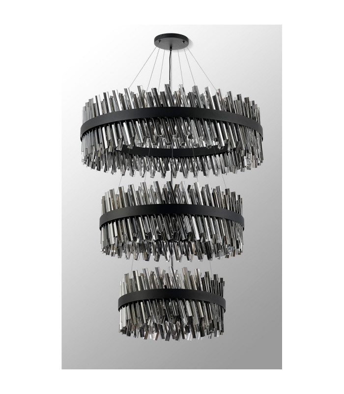 Lysander 3 Tier 60cm + 80cm + 1m Pendant 18 + 24 + 32 Light G9 Satin Black/Smoke Item Weight: 70kg-11