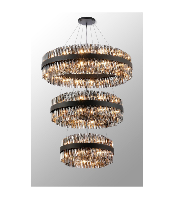Lysander 3 Tier 60cm + 80cm + 1m Pendant 18 + 24 + 32 Light G9 Satin Black/Smoke Item Weight: 70kg-12