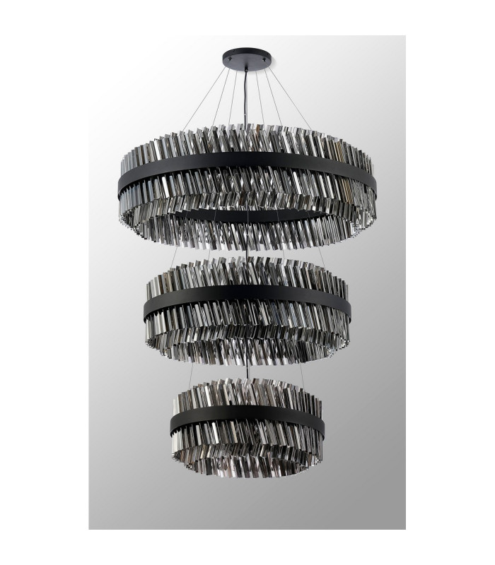 Lysander 3 Tier 60cm + 80cm + 1m Pendant 18 + 24 + 32 Light G9 Satin Black/Smoke Item Weight: 70kg-13