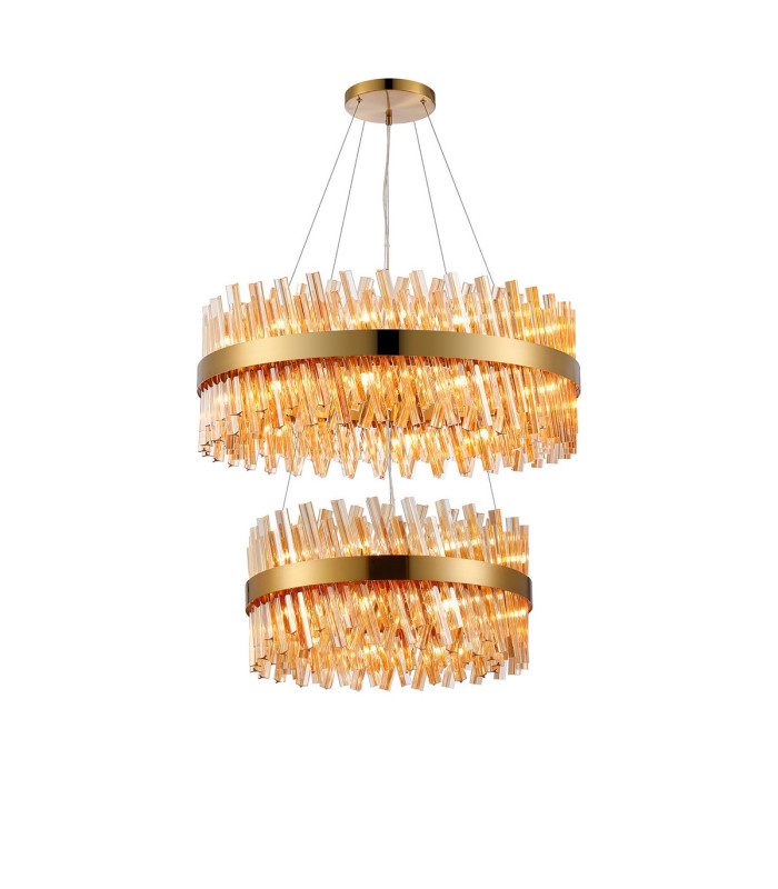 Lysander 2 Tier 60cm + 80cm Pendant 18 + 24 Light G9 Brass/Amber Item Weight: 41kg-1
