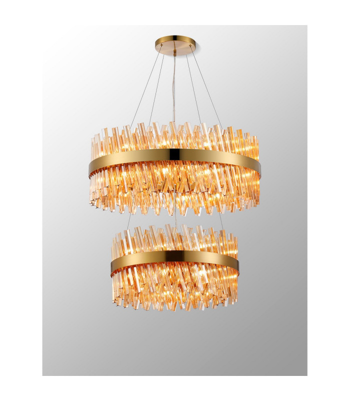 Lysander 2 Tier 60cm + 80cm Pendant 18 + 24 Light G9 Brass/Amber Item Weight: 41kg-3