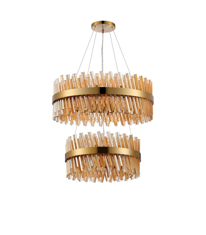 Lysander 2 Tier 60cm + 80cm Pendant 18 + 24 Light G9 Brass/Amber Item Weight: 41kg-4