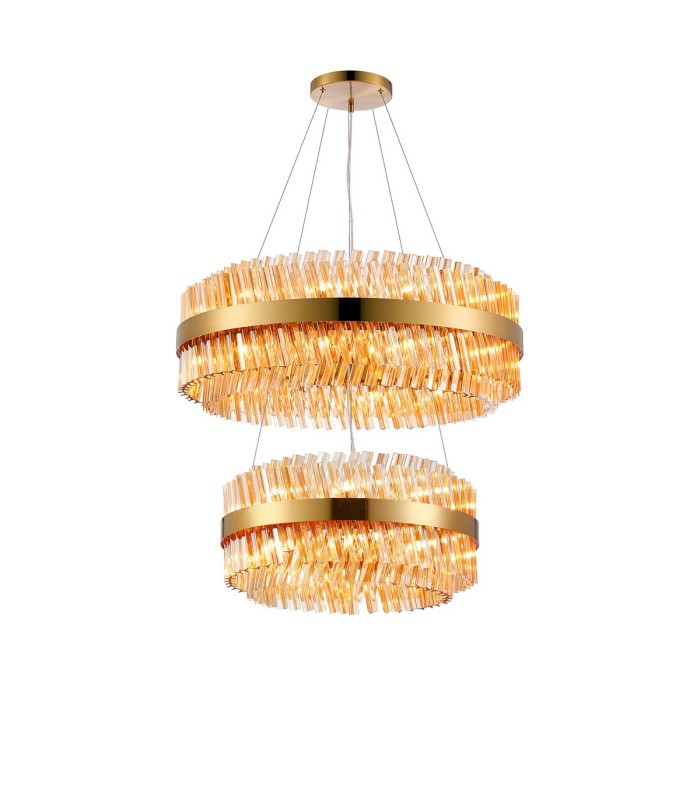 Lysander 2 Tier 60cm + 80cm Pendant 18 + 24 Light G9 Brass/Amber Item Weight: 41kg-5