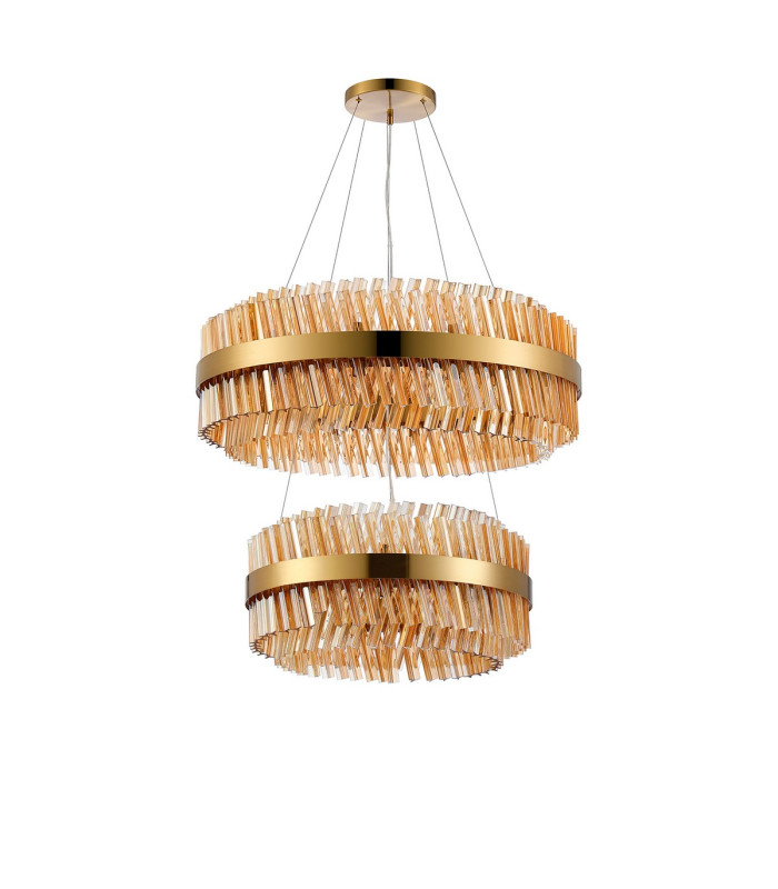 Lysander 2 Tier 60cm + 80cm Pendant 18 + 24 Light G9 Brass/Amber Item Weight: 41kg-9