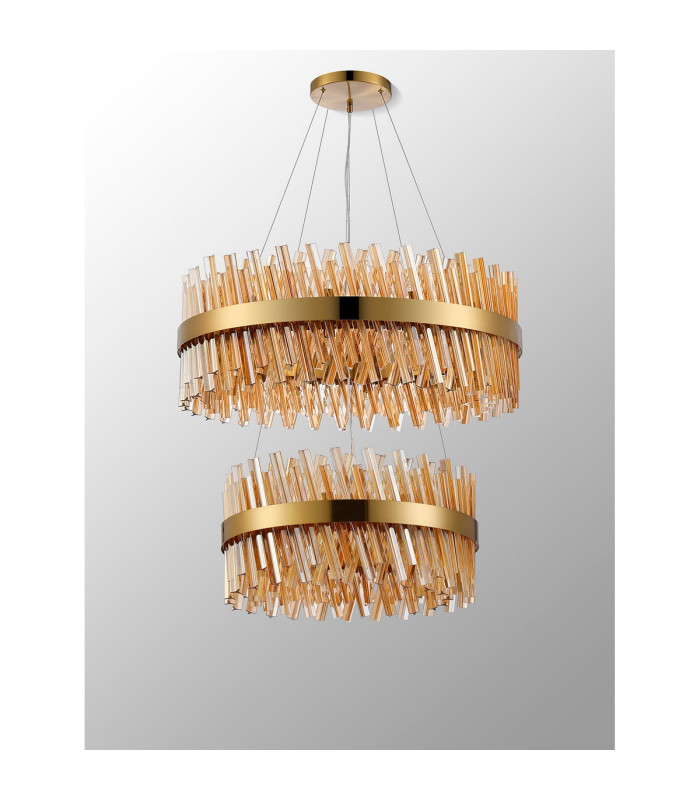 Lysander 2 Tier 60cm + 80cm Pendant 18 + 24 Light G9 Brass/Amber Item Weight: 41kg-10