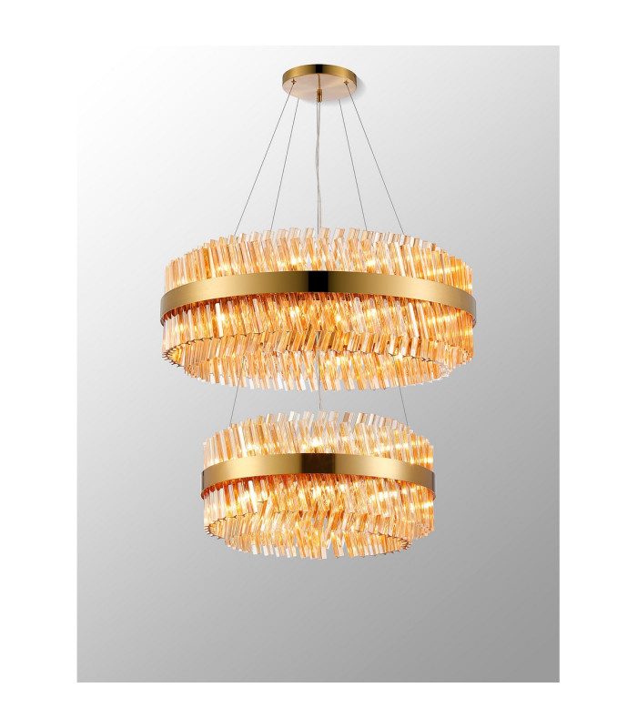 Lysander 2 Tier 60cm + 80cm Pendant 18 + 24 Light G9 Brass/Amber Item Weight: 41kg-11