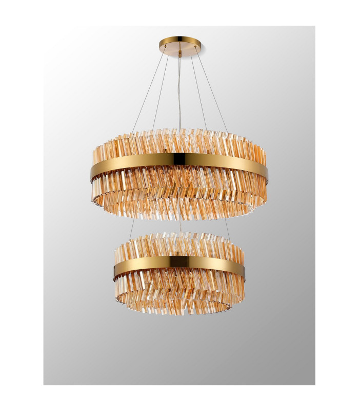 Lysander 2 Tier 60cm + 80cm Pendant 18 + 24 Light G9 Brass/Amber Item Weight: 41kg-12