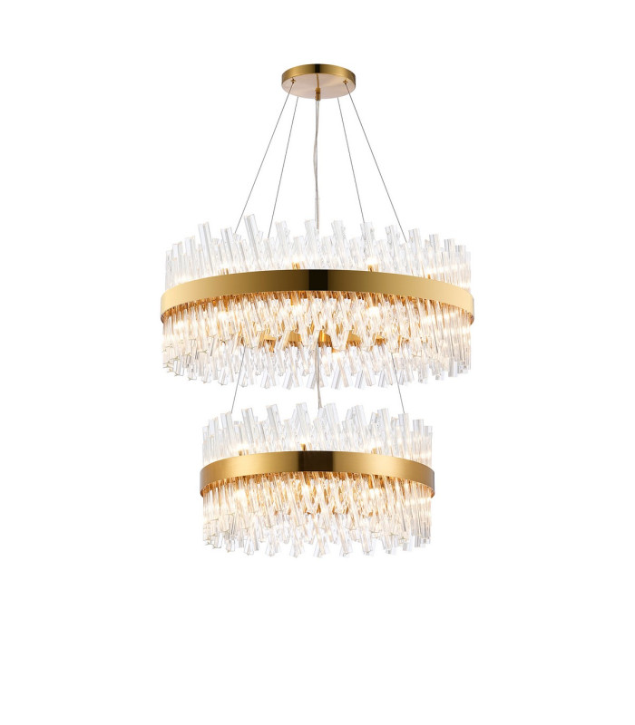Lysander 2 Tier 60cm + 80cm Pendant 18 + 24 Light G9 Brass/Clear Item Weight: 41kg-1